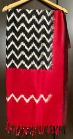 Load image into Gallery viewer, Black Red Pochampally Double Ikat Dupatta
