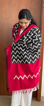 Load image into Gallery viewer, Black Red Pochampally Double Ikat Dupatta
