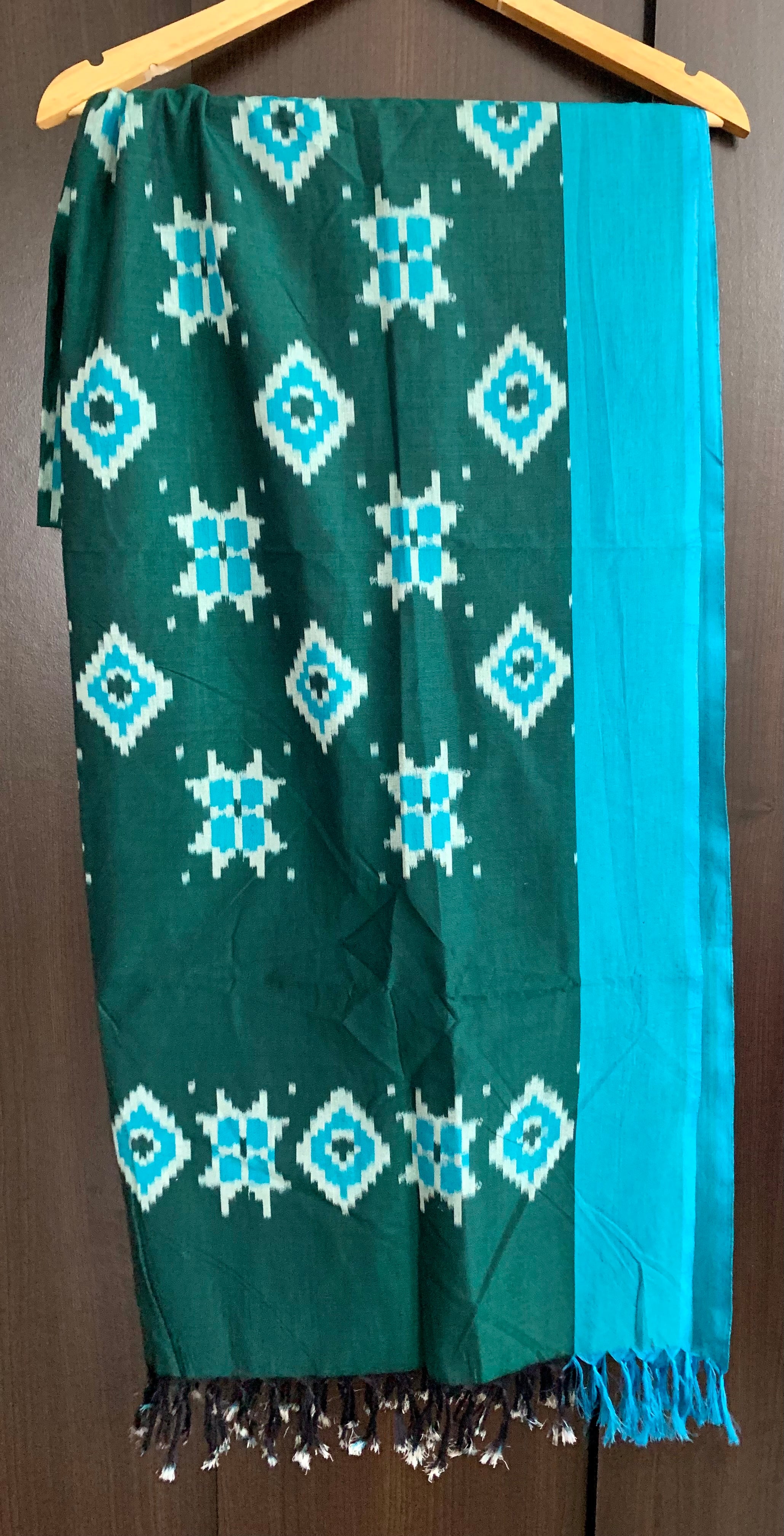Green & Blue Tehlia - Pochampally Double Ikat Dupatta